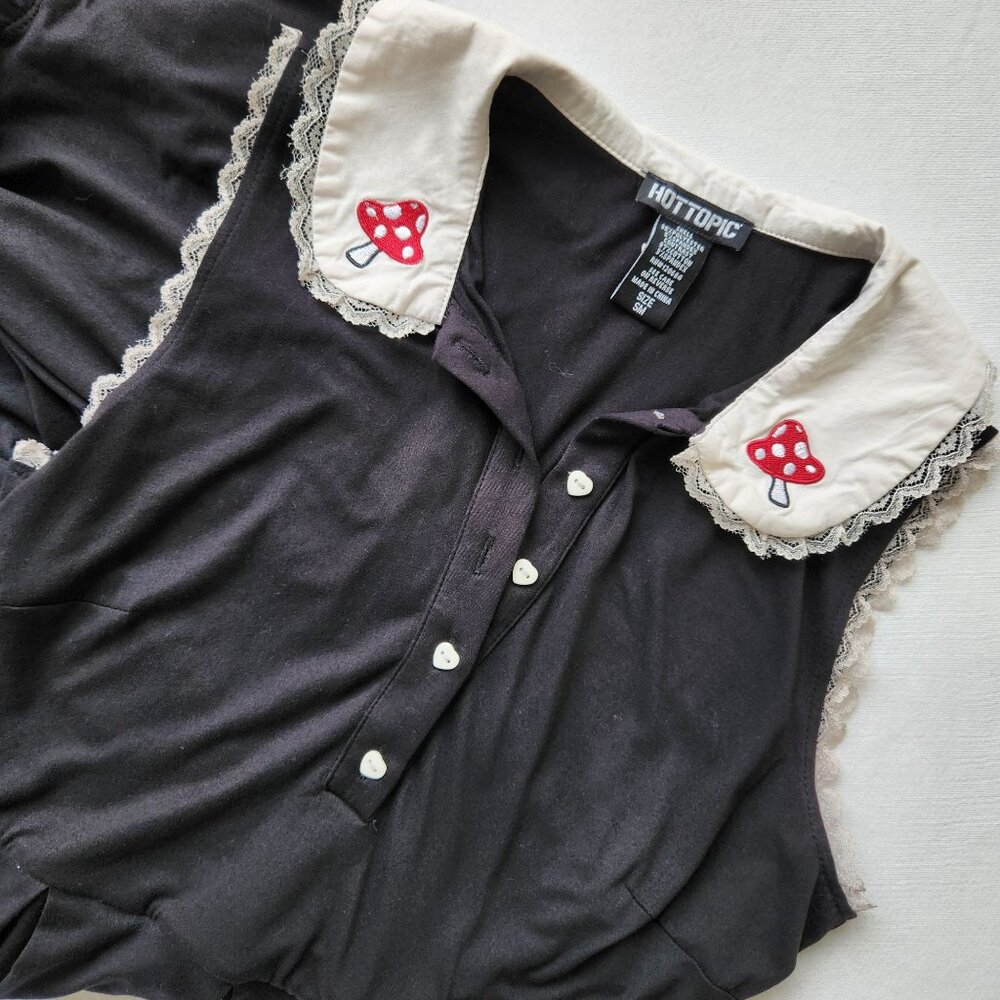 Hot Topic Mushroom Dress Embroidered Lace Hearts Summer Cottagecore Cute Fairy - Picture 3 of 15